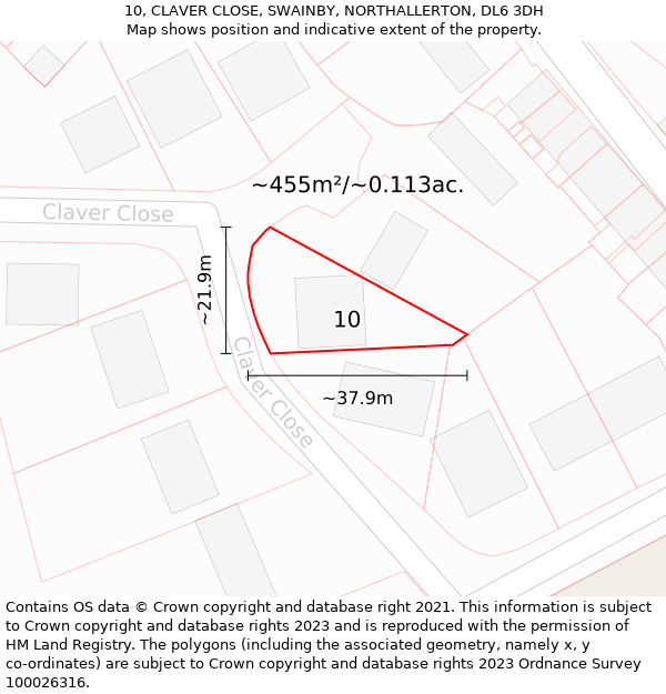 10, CLAVER CLOSE, SWAINBY, NORTHALLERTON, DL6 3DH: Plot and title map