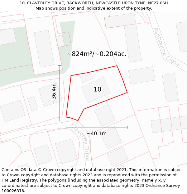 10, CLAVERLEY DRIVE, BACKWORTH, NEWCASTLE UPON TYNE, NE27 0SH: Plot and title map