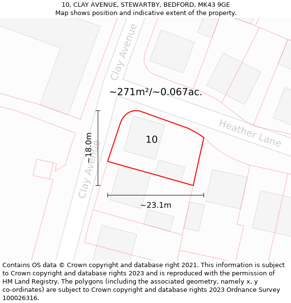 10, CLAY AVENUE, STEWARTBY, BEDFORD, MK43 9GE: Plot and title map