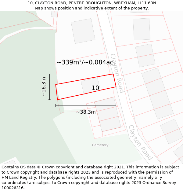 10, CLAYTON ROAD, PENTRE BROUGHTON, WREXHAM, LL11 6BN: Plot and title map