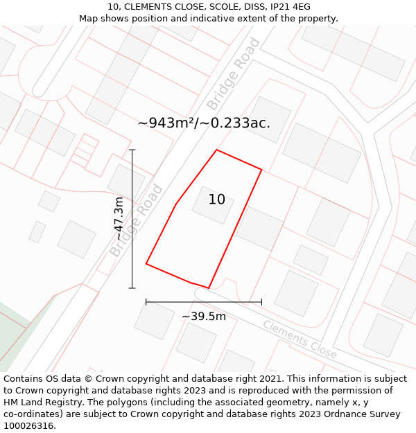 10, CLEMENTS CLOSE, SCOLE, DISS, IP21 4EG: Plot and title map