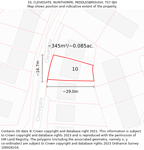 10, CLEVEGATE, NUNTHORPE, MIDDLESBROUGH, TS7 0JH: Plot and title map