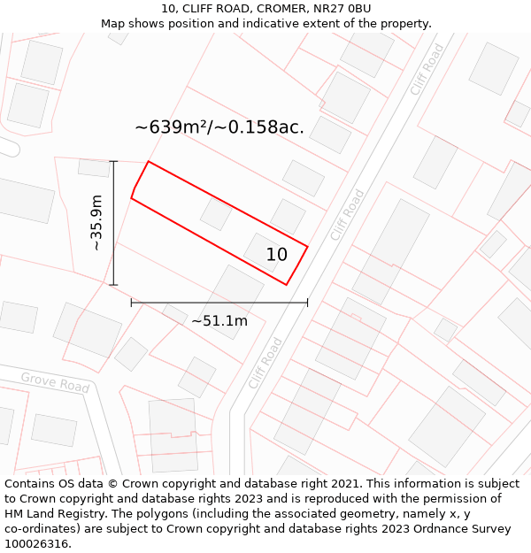 10, CLIFF ROAD, CROMER, NR27 0BU: Plot and title map