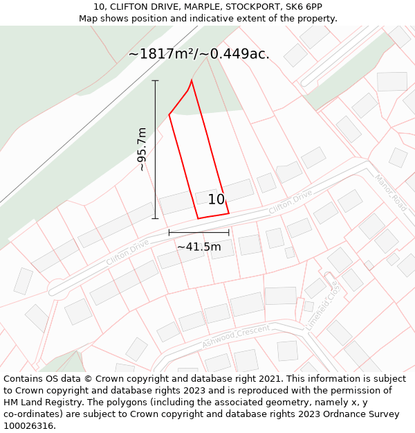 10, CLIFTON DRIVE, MARPLE, STOCKPORT, SK6 6PP: Plot and title map