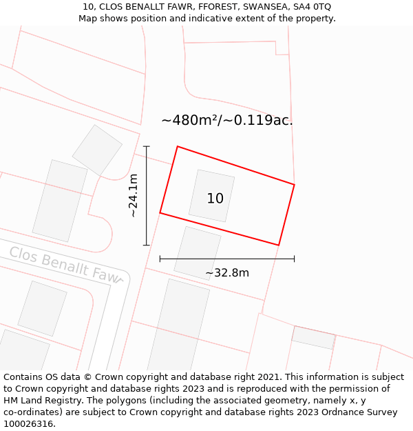 10, CLOS BENALLT FAWR, FFOREST, SWANSEA, SA4 0TQ: Plot and title map