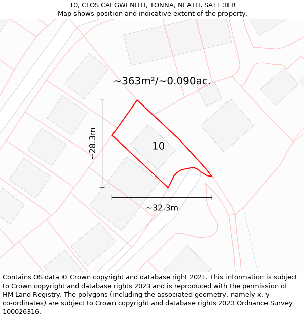 10, CLOS CAEGWENITH, TONNA, NEATH, SA11 3ER: Plot and title map