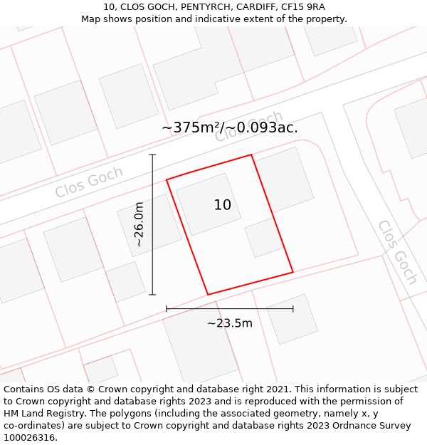 10, CLOS GOCH, PENTYRCH, CARDIFF, CF15 9RA: Plot and title map