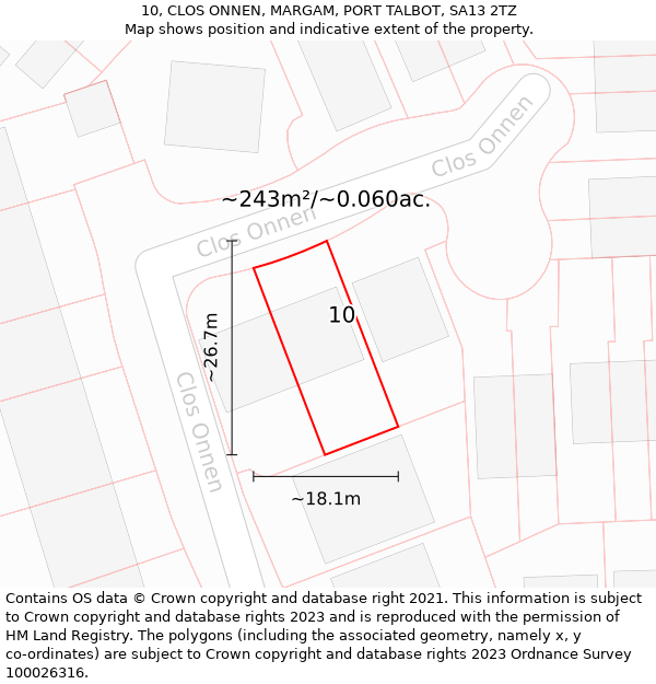 10, CLOS ONNEN, MARGAM, PORT TALBOT, SA13 2TZ: Plot and title map