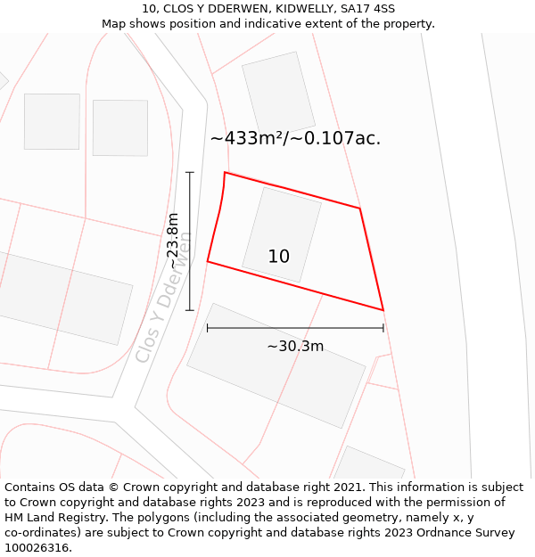 10, CLOS Y DDERWEN, KIDWELLY, SA17 4SS: Plot and title map