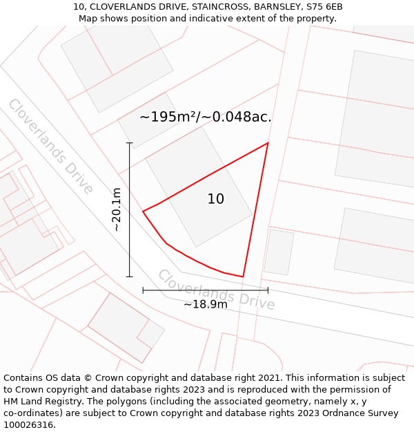 10, CLOVERLANDS DRIVE, STAINCROSS, BARNSLEY, S75 6EB: Plot and title map