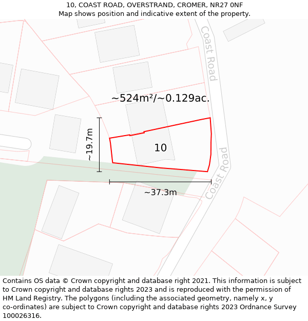 10, COAST ROAD, OVERSTRAND, CROMER, NR27 0NF: Plot and title map