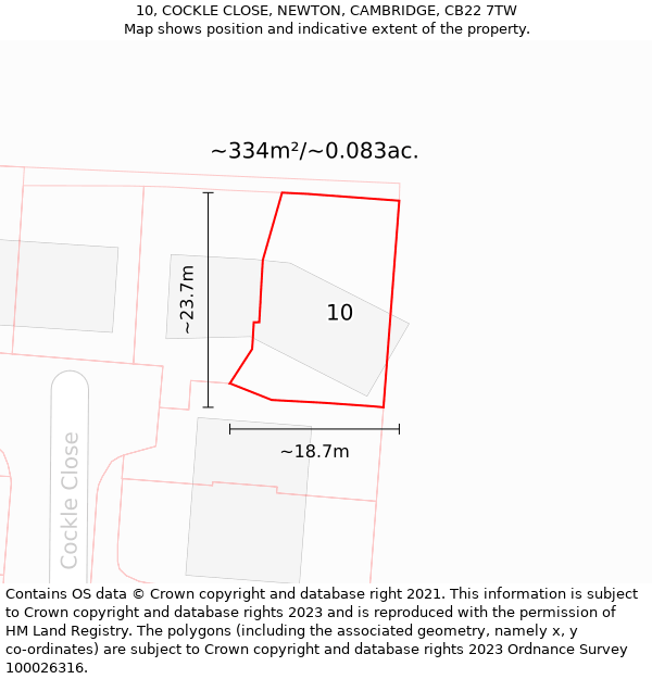 10, COCKLE CLOSE, NEWTON, CAMBRIDGE, CB22 7TW: Plot and title map