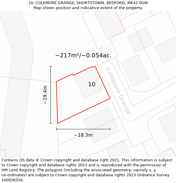 10, COLEMORE GRANGE, SHORTSTOWN, BEDFORD, MK42 0GW: Plot and title map