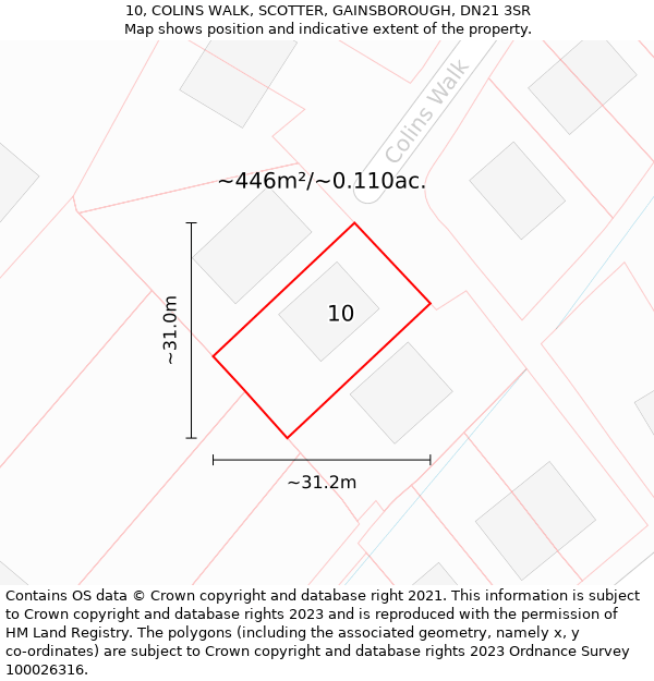 10, COLINS WALK, SCOTTER, GAINSBOROUGH, DN21 3SR: Plot and title map