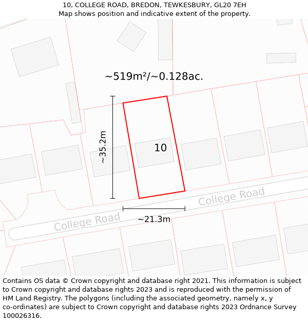 10, COLLEGE ROAD, BREDON, TEWKESBURY, GL20 7EH: Plot and title map