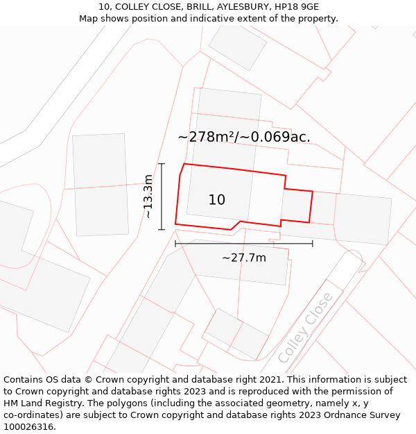 10, COLLEY CLOSE, BRILL, AYLESBURY, HP18 9GE: Plot and title map