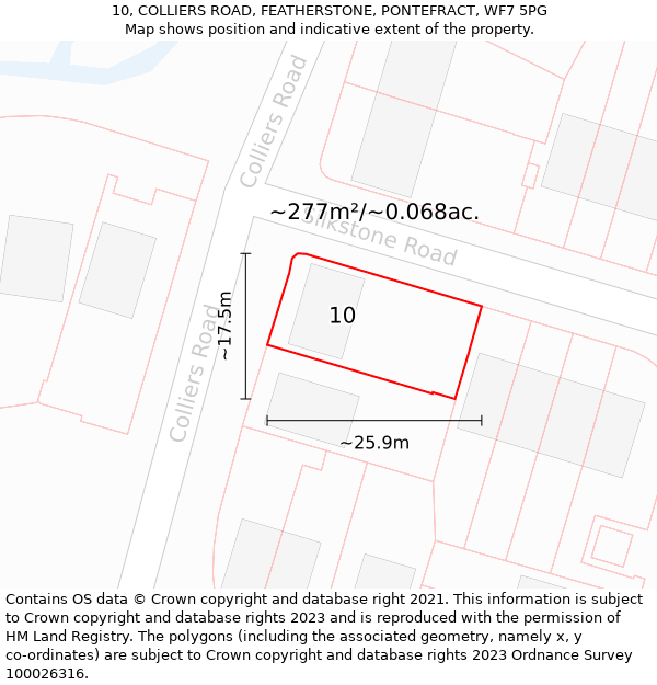 10, COLLIERS ROAD, FEATHERSTONE, PONTEFRACT, WF7 5PG: Plot and title map