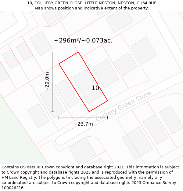 10, COLLIERY GREEN CLOSE, LITTLE NESTON, NESTON, CH64 0UF: Plot and title map