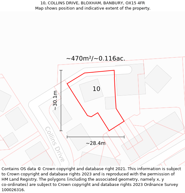 10, COLLINS DRIVE, BLOXHAM, BANBURY, OX15 4FR: Plot and title map