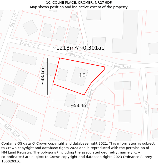 10, COLNE PLACE, CROMER, NR27 9DR: Plot and title map