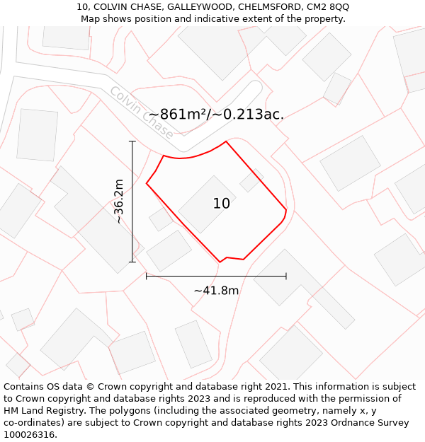 10, COLVIN CHASE, GALLEYWOOD, CHELMSFORD, CM2 8QQ: Plot and title map