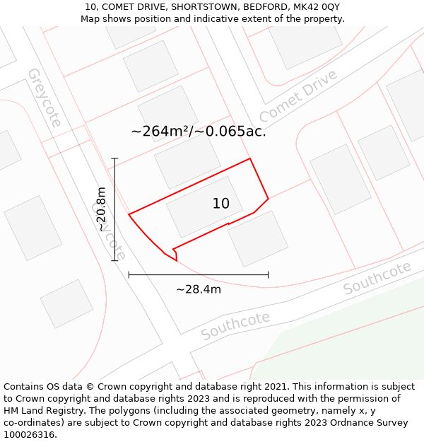 10, COMET DRIVE, SHORTSTOWN, BEDFORD, MK42 0QY: Plot and title map