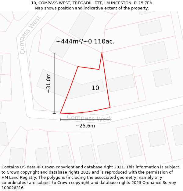 10, COMPASS WEST, TREGADILLETT, LAUNCESTON, PL15 7EA: Plot and title map