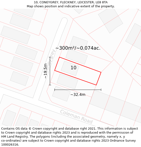 10, CONEYGREY, FLECKNEY, LEICESTER, LE8 8TA: Plot and title map