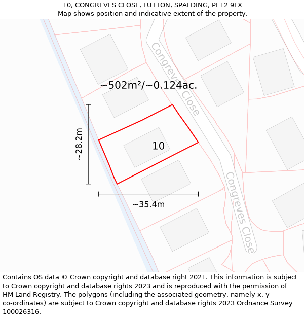 10, CONGREVES CLOSE, LUTTON, SPALDING, PE12 9LX: Plot and title map