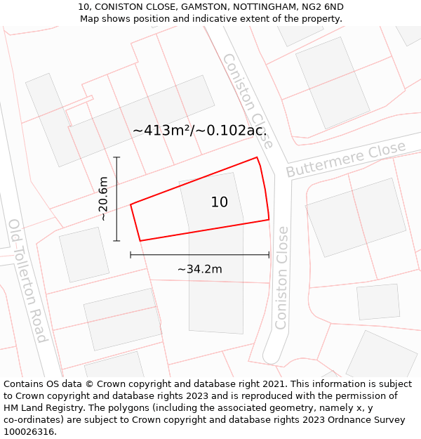 10, CONISTON CLOSE, GAMSTON, NOTTINGHAM, NG2 6ND: Plot and title map