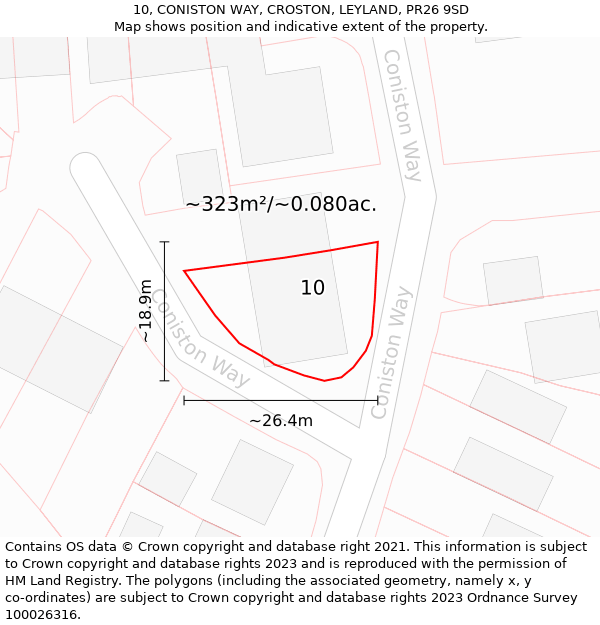 10, CONISTON WAY, CROSTON, LEYLAND, PR26 9SD: Plot and title map