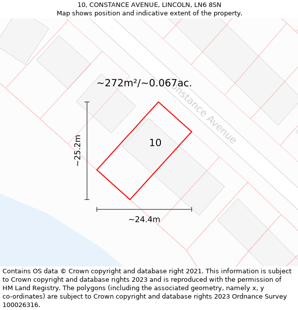 10, CONSTANCE AVENUE, LINCOLN, LN6 8SN: Plot and title map