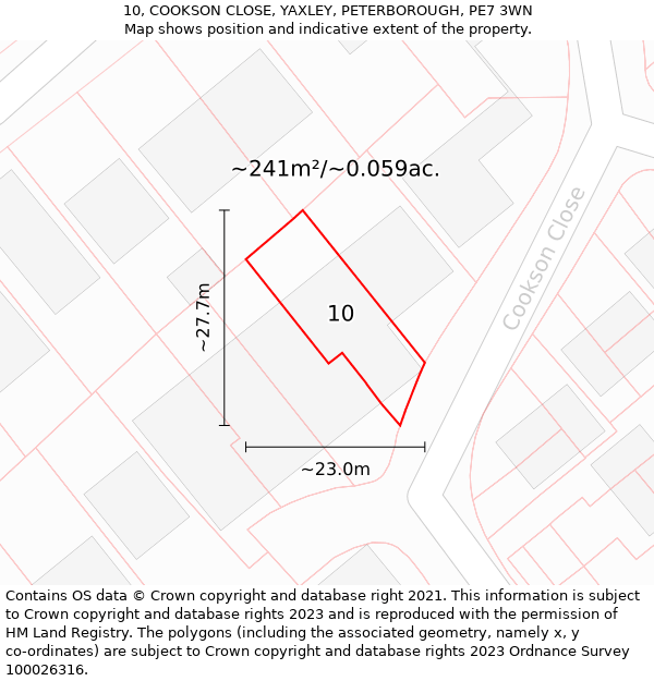 10, COOKSON CLOSE, YAXLEY, PETERBOROUGH, PE7 3WN: Plot and title map