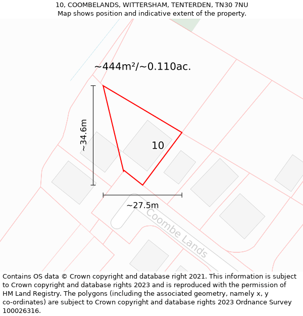 10, COOMBELANDS, WITTERSHAM, TENTERDEN, TN30 7NU: Plot and title map