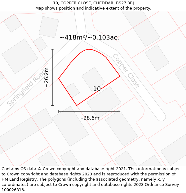 10, COPPER CLOSE, CHEDDAR, BS27 3BJ: Plot and title map