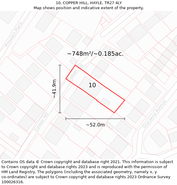 10, COPPER HILL, HAYLE, TR27 4LY: Plot and title map