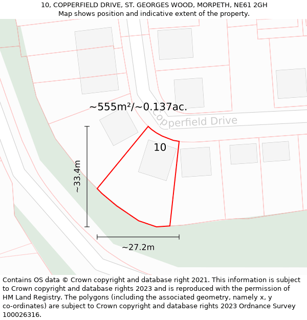 10, COPPERFIELD DRIVE, ST. GEORGES WOOD, MORPETH, NE61 2GH: Plot and title map