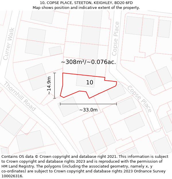 10, COPSE PLACE, STEETON, KEIGHLEY, BD20 6FD: Plot and title map