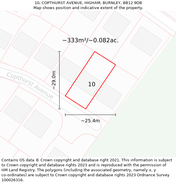 10, COPTHURST AVENUE, HIGHAM, BURNLEY, BB12 9DB: Plot and title map