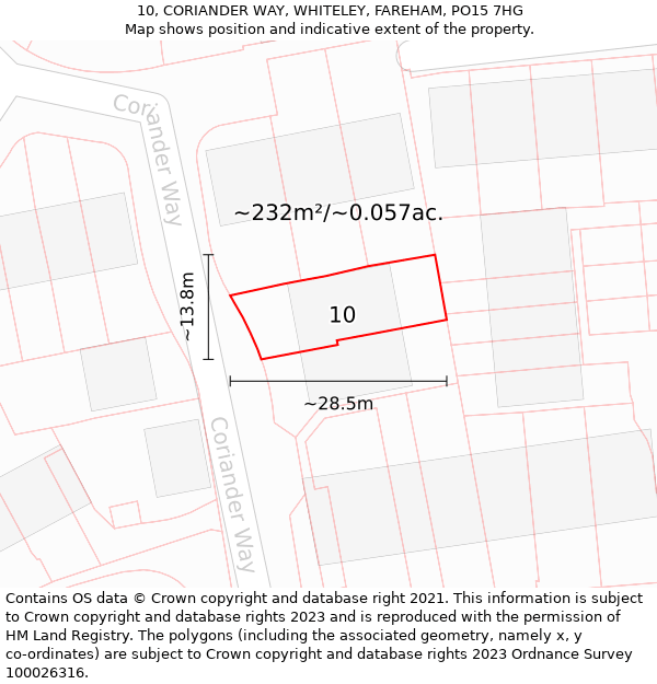 10, CORIANDER WAY, WHITELEY, FAREHAM, PO15 7HG: Plot and title map