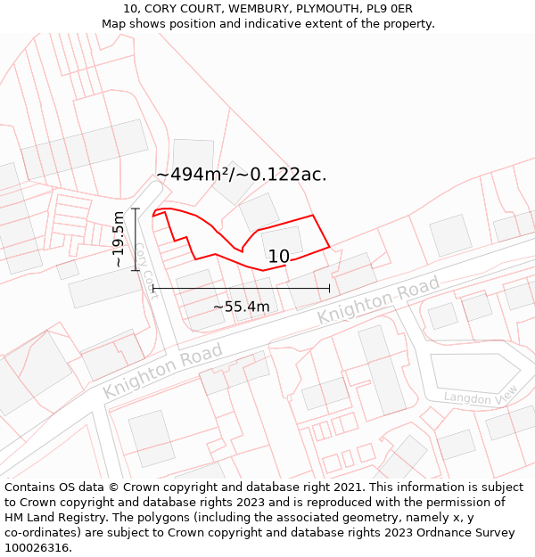 10, CORY COURT, WEMBURY, PLYMOUTH, PL9 0ER: Plot and title map