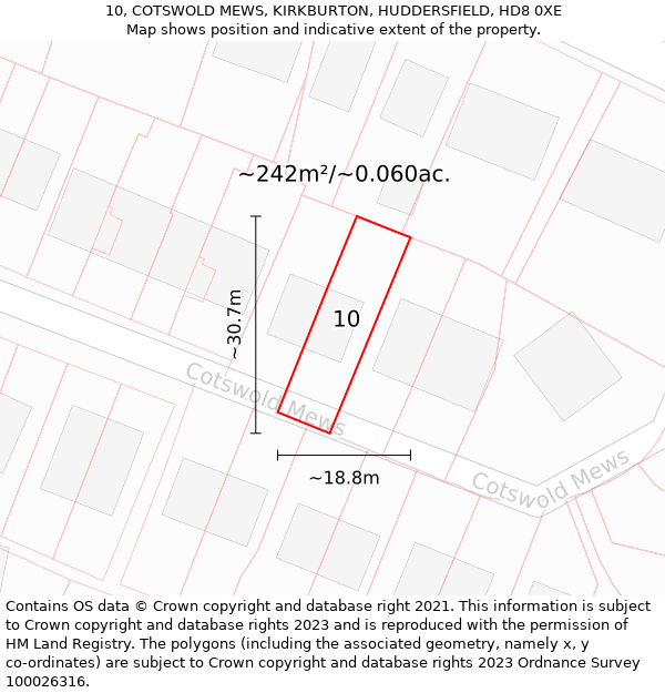 10, COTSWOLD MEWS, KIRKBURTON, HUDDERSFIELD, HD8 0XE: Plot and title map