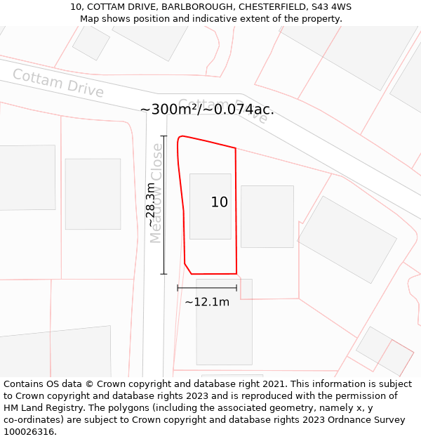 10, COTTAM DRIVE, BARLBOROUGH, CHESTERFIELD, S43 4WS: Plot and title map