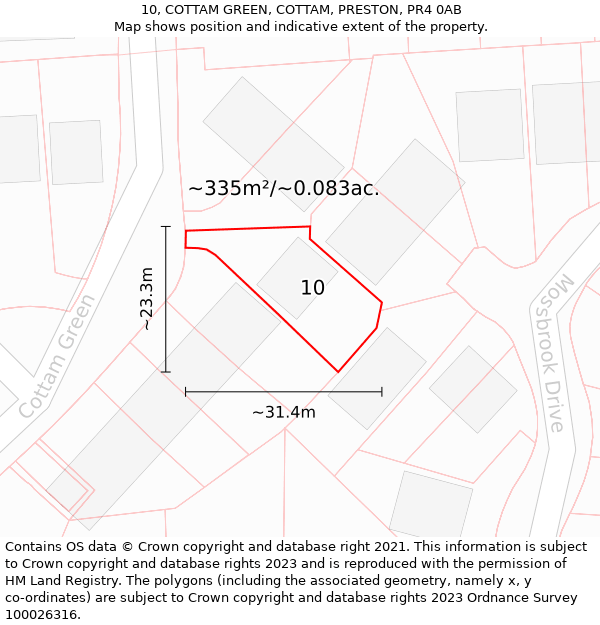 10, COTTAM GREEN, COTTAM, PRESTON, PR4 0AB: Plot and title map