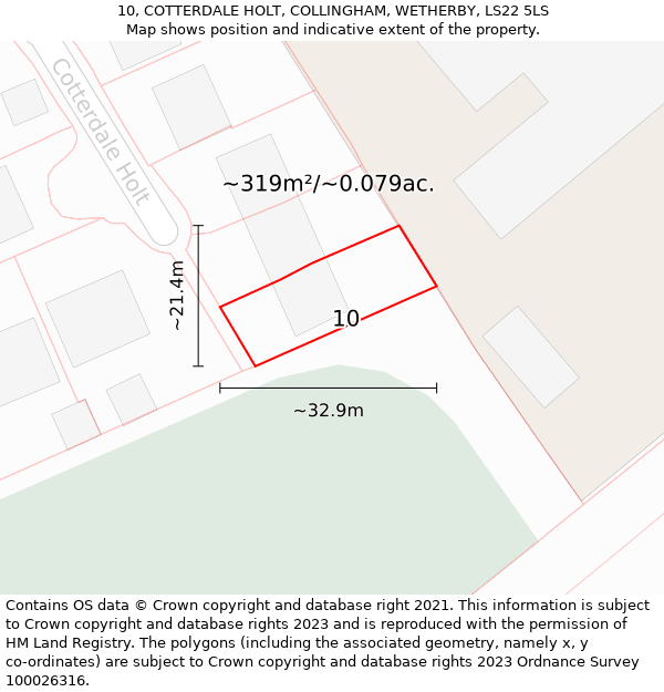 10, COTTERDALE HOLT, COLLINGHAM, WETHERBY, LS22 5LS: Plot and title map