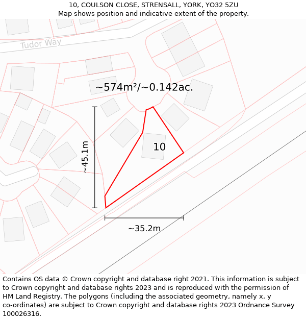 10, COULSON CLOSE, STRENSALL, YORK, YO32 5ZU: Plot and title map