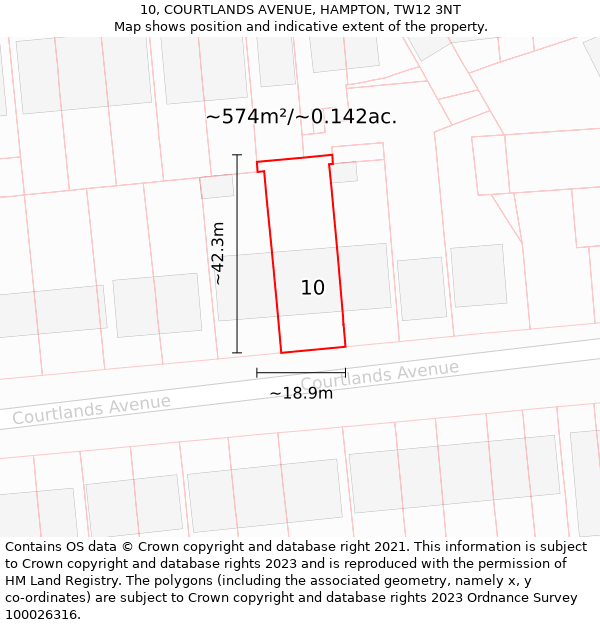 10, COURTLANDS AVENUE, HAMPTON, TW12 3NT: Plot and title map