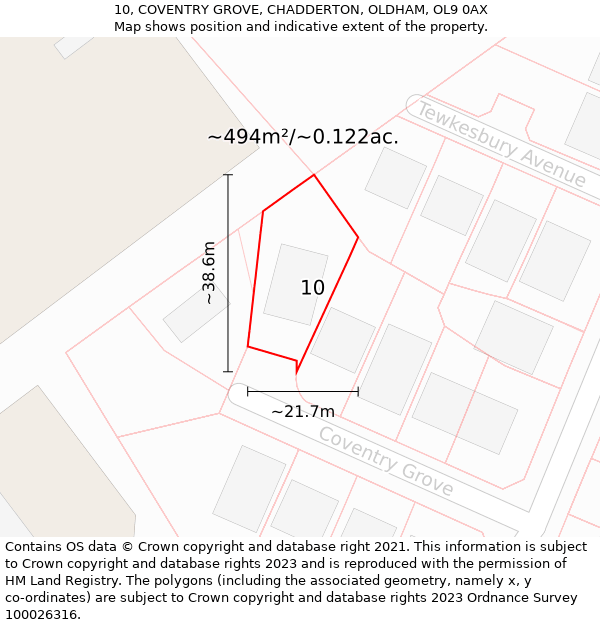 10, COVENTRY GROVE, CHADDERTON, OLDHAM, OL9 0AX: Plot and title map
