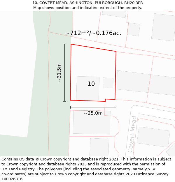 10, COVERT MEAD, ASHINGTON, PULBOROUGH, RH20 3PR: Plot and title map