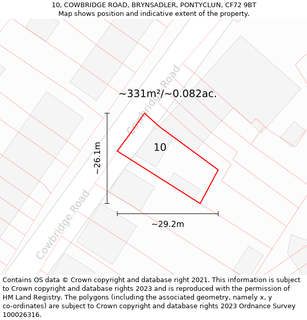 10, COWBRIDGE ROAD, BRYNSADLER, PONTYCLUN, CF72 9BT: Plot and title map